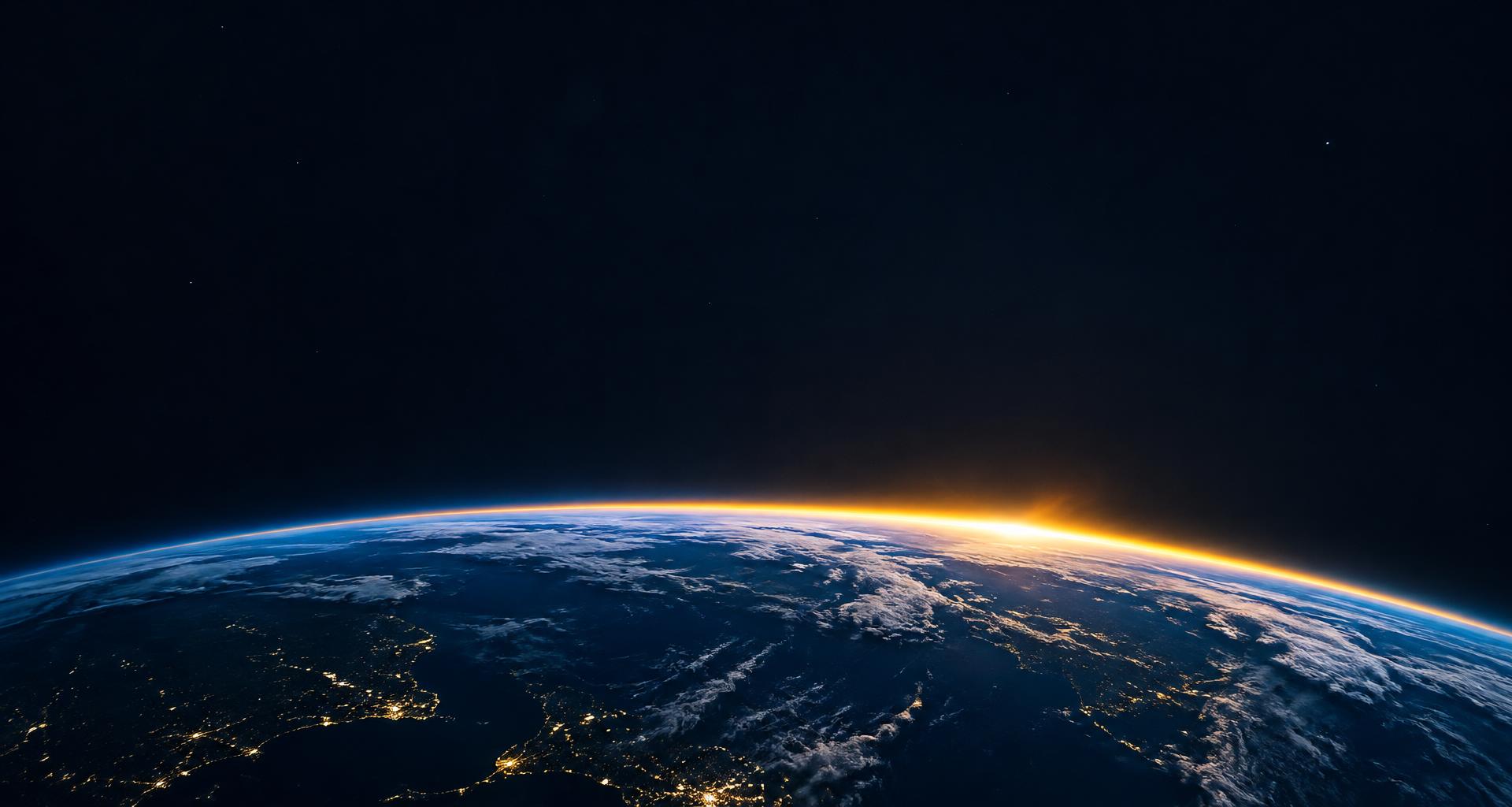 Earth from orbit with a golden sunrise