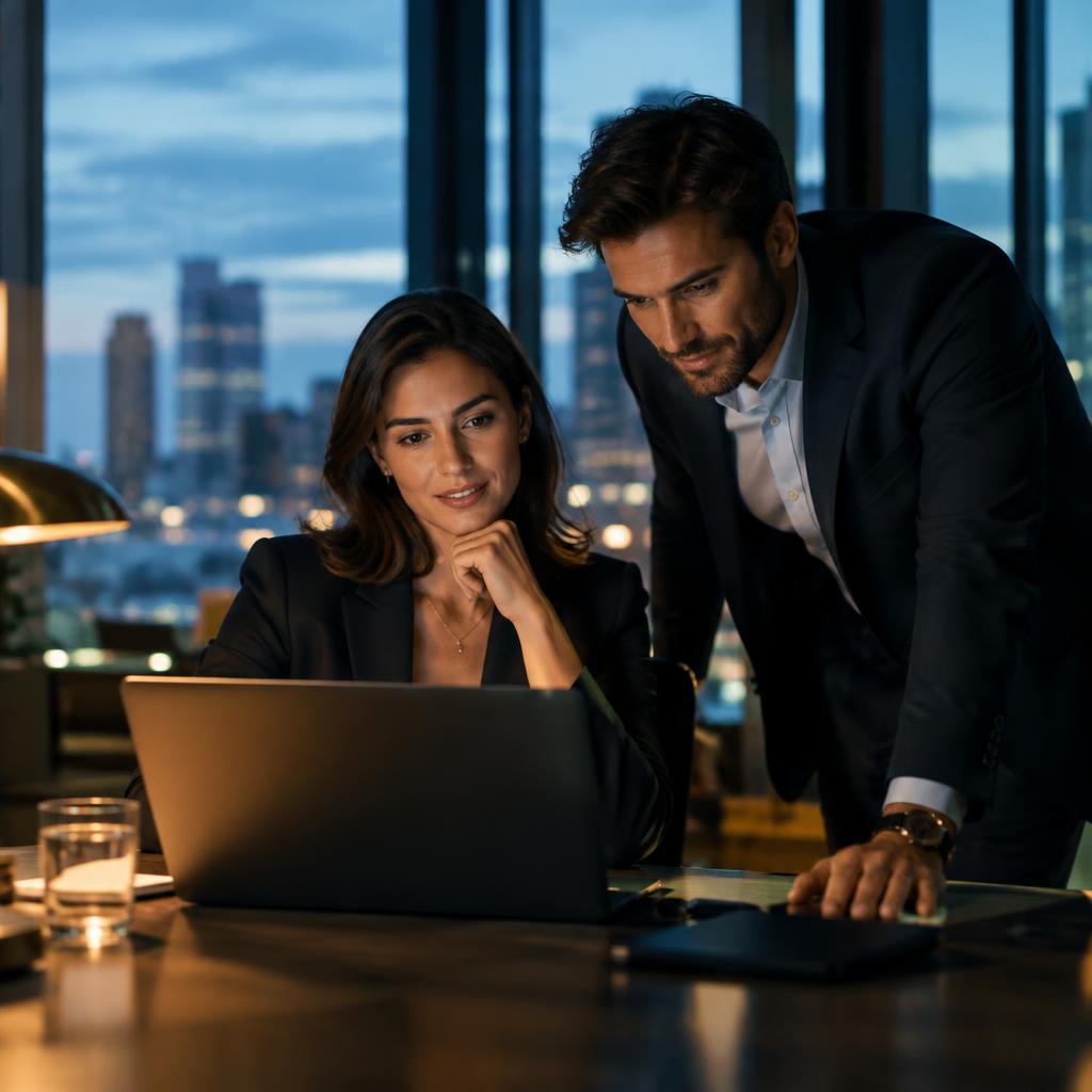 Professionals working together over a laptop